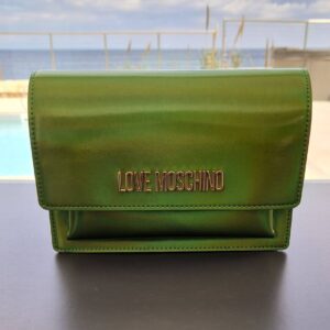 Borsa clutch verde laminato - Love Moschino