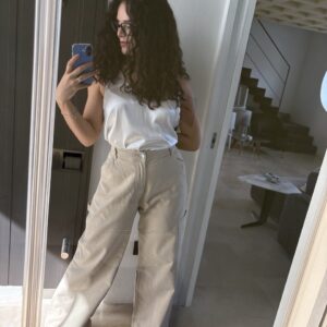 Paros Pantalone Beige Gabardina strech Pinko